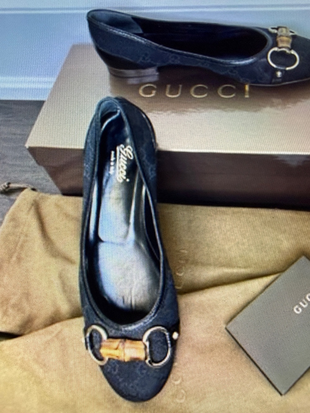 Gucci Black logo Bamboo Horsebit Ballet Flats shoes w/ box Pristine sz 7